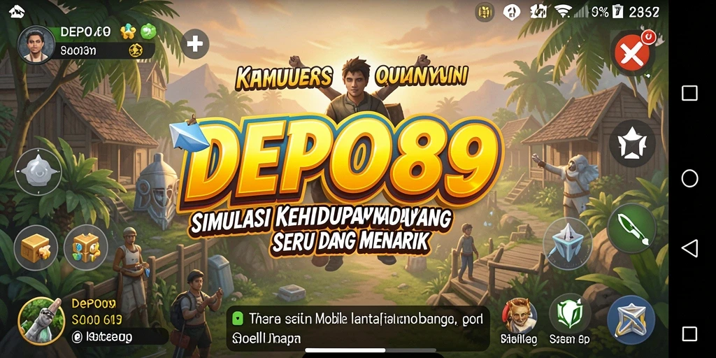 Screenshot utama DEPO89 menunjukkan karakter dan interaksi dalam simulasi kehidupan.