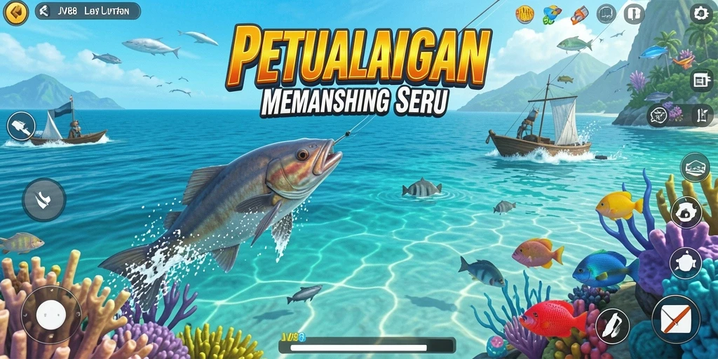 Gameplay JV88 yang seru dengan aksi memancing yang mendebarkan.