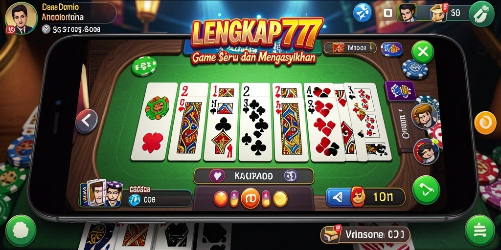 Tampilan gameplay seru di LENGKAP777 saat bermain domino.