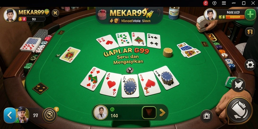 Tampilan gameplay seru dalam MEKAR99 saat bermain Gaple.