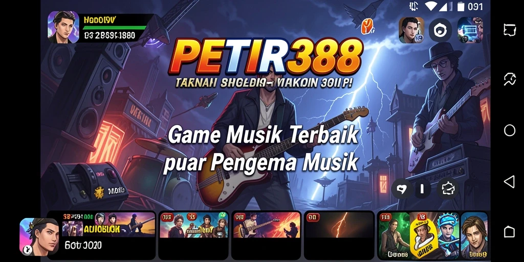 Screenshot utama menunjukkan gameplay seru PETIR388 dengan irama musik.