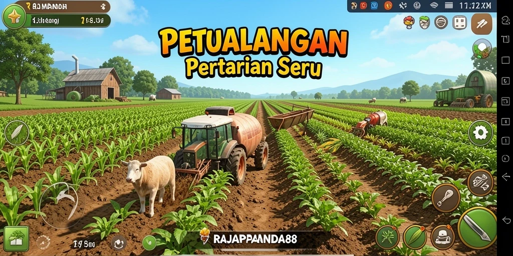 Tampilan gameplay menarik dari RAJAPANDA88 dengan berbagai aktivitas bertani.