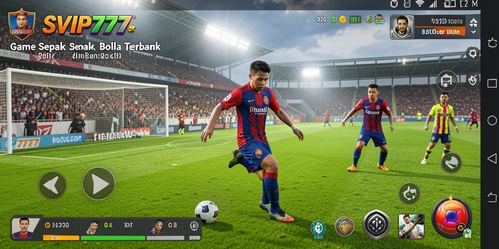 Tampilan gameplay seru dalam SVIP777 memperlihatkan aksi pertandingan sepak bola.